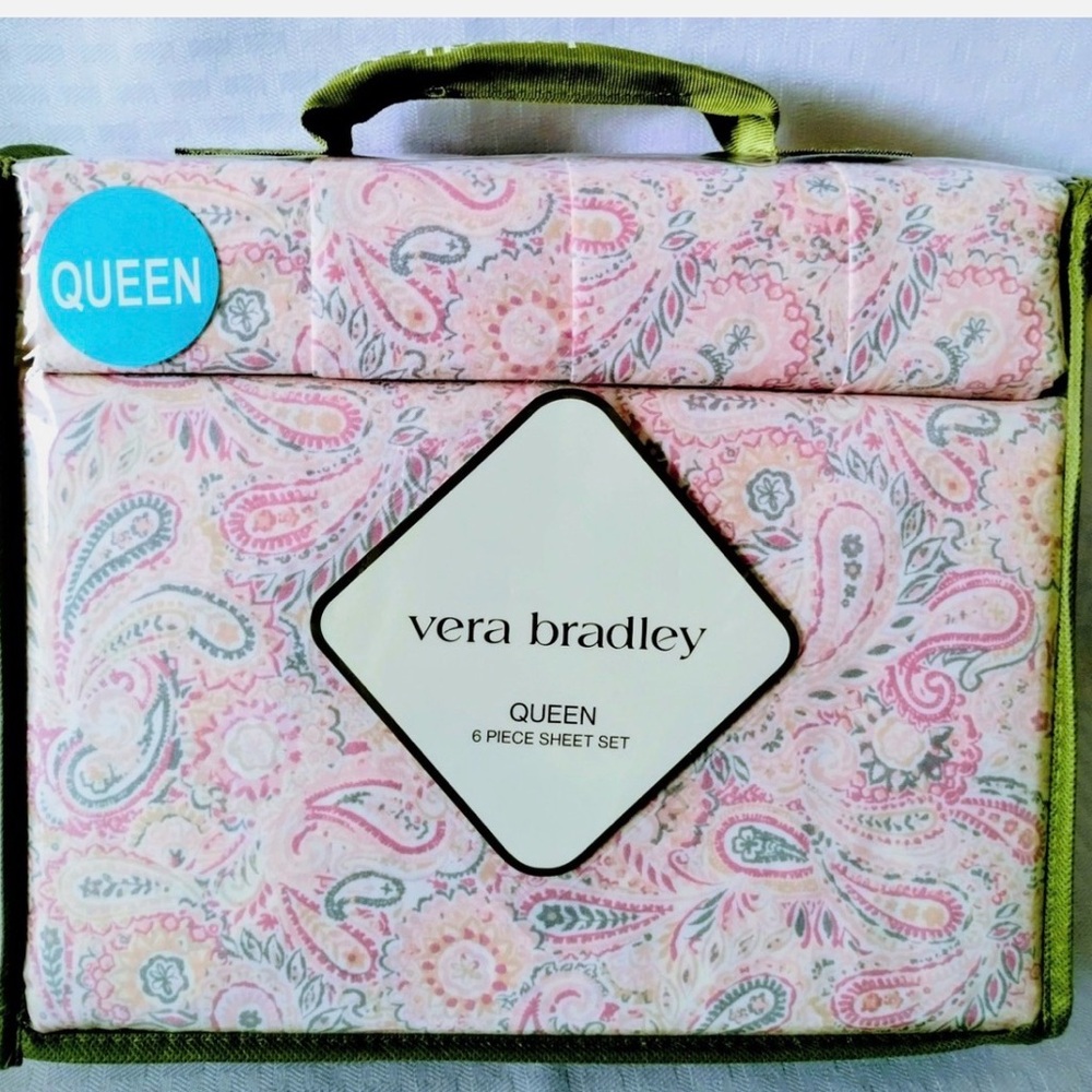 New Vera Bradley Pink Paisley 6 piece Queen Sheet Set